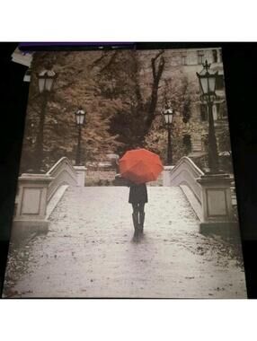 Red Umbrella Crossing Bridge Canvas Print Wall Decor Target 15” X 19”